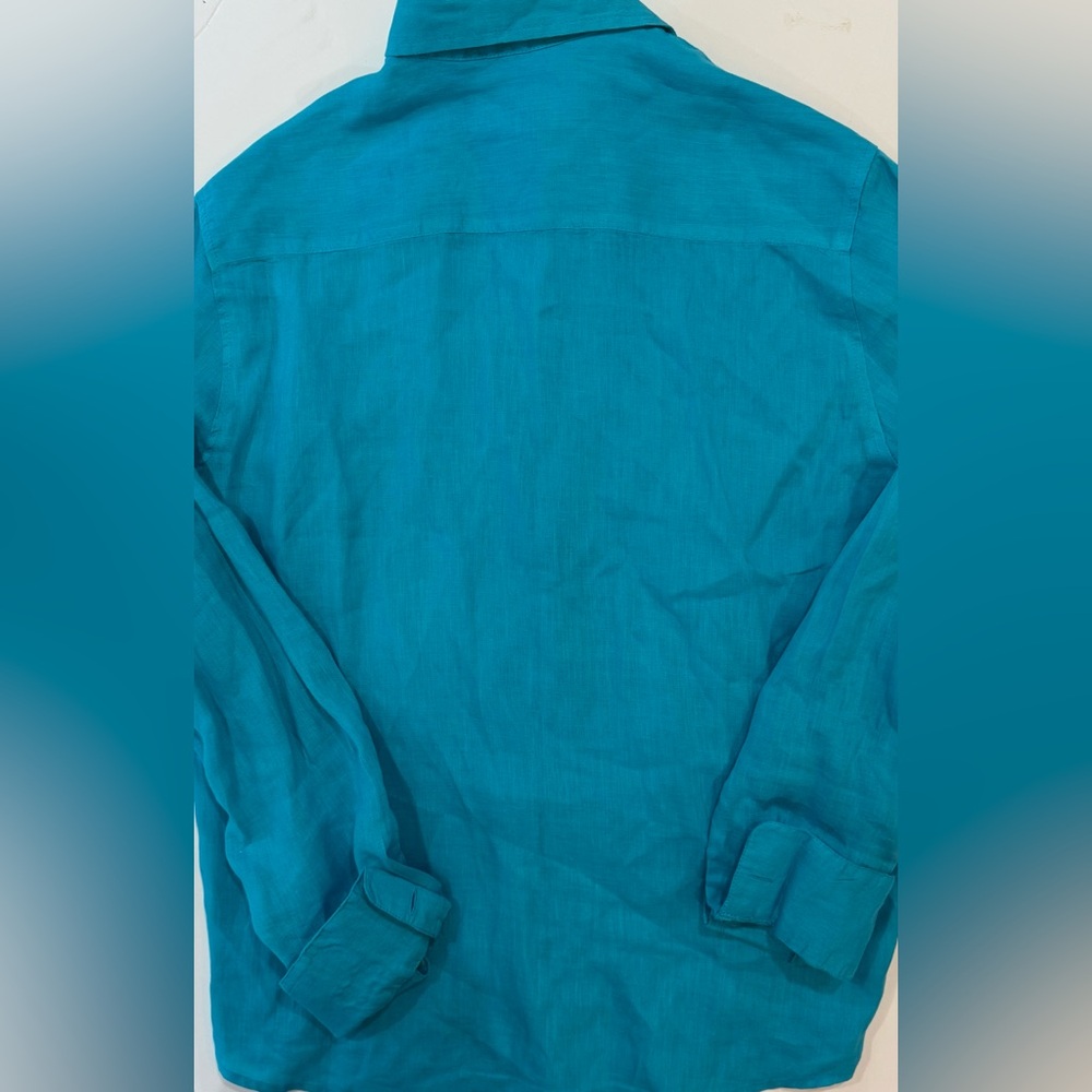 Haris Cotton Men's 100% Linen Button Down Shirt Teal Blue Greece Size S - Picture 3 of 4